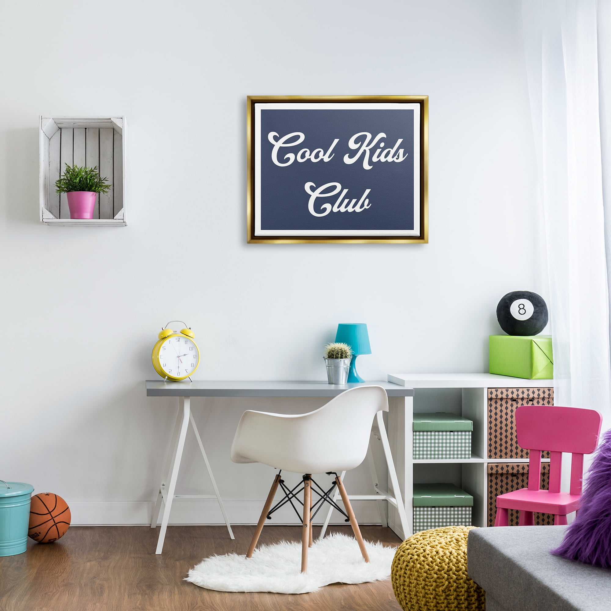 Stupell Industries Cool Kids Club Blue Phrase Inspirational Painting Gold Floater Framed Art Print Wall Art