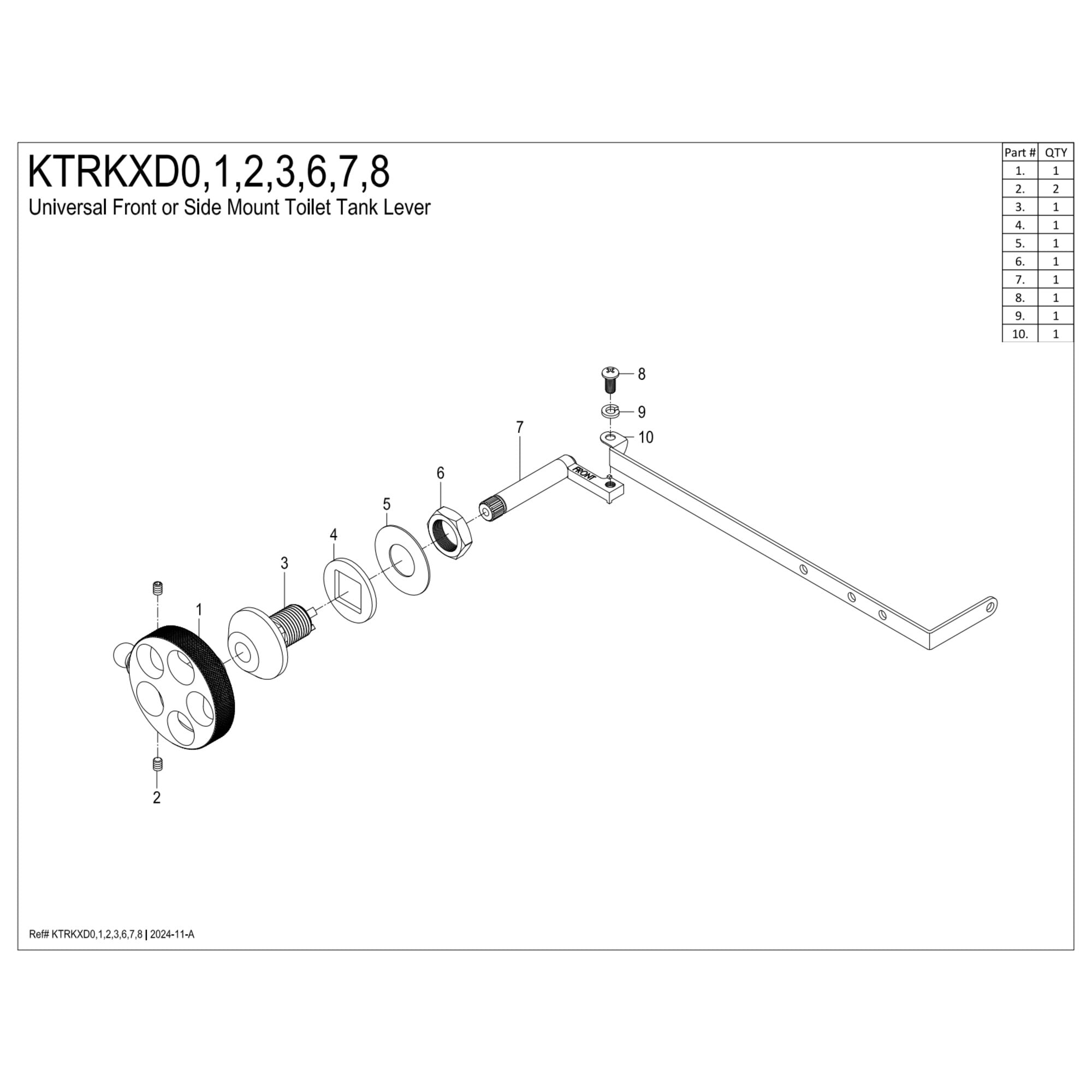Kingston Brass KTRKXD7 Webb Universal Front or Side Mount Toilet Tank Lever with Knurled Handle in Brushed Brass