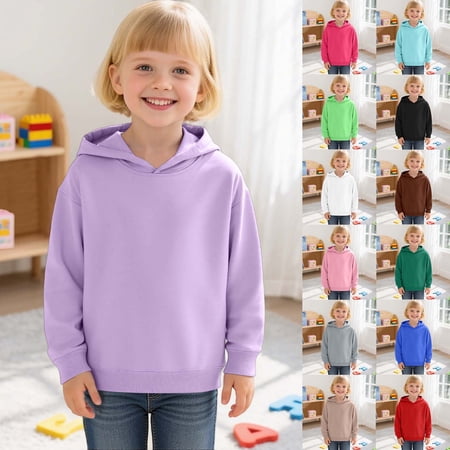LILIYA Girls Boys Pullover Hoodies Soft Solid Classic Pull-On Hooded Sweatshirts Long Sleeve Oversized Fall Winter Y2K Pullover Youth Streewear