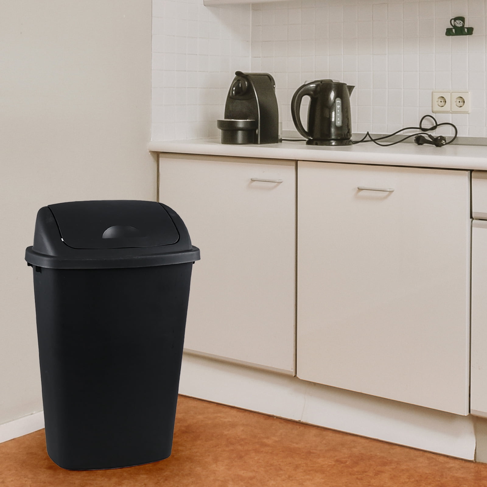 Cand 4-Pack 13 Gallon Kitchen Trash Can with Swing Lid, Plastic Kitchen Swing Top Garbage Can, Black