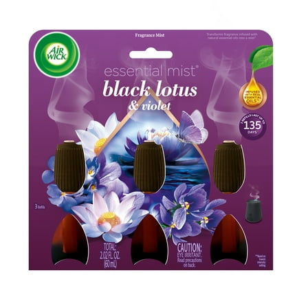 Air Wick Essential Mist Scented Oil Air Freshener Diffuser Refills, Black Lotus and Violet, 3 Count