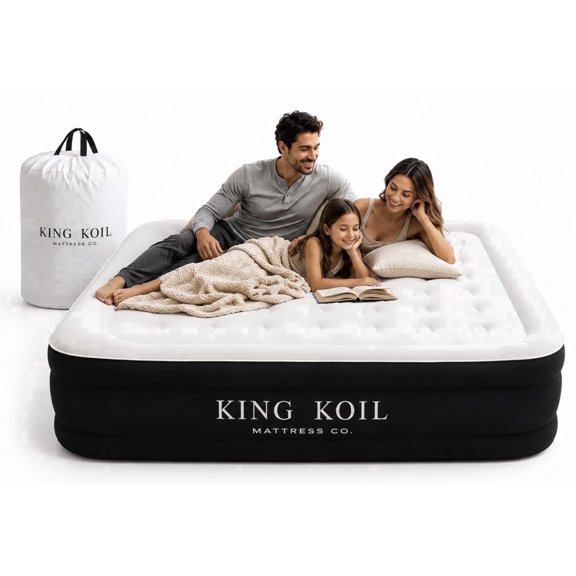 King Koil 16" Queen Air Mattress with Built-in High-Speed Pump - CNN Underscored Top Pick, Sleeps Like a Real Bed, Inflates in 2 Minutes, 600 lb Capacity for Guests, Camping, Home, 1-Year Warranty