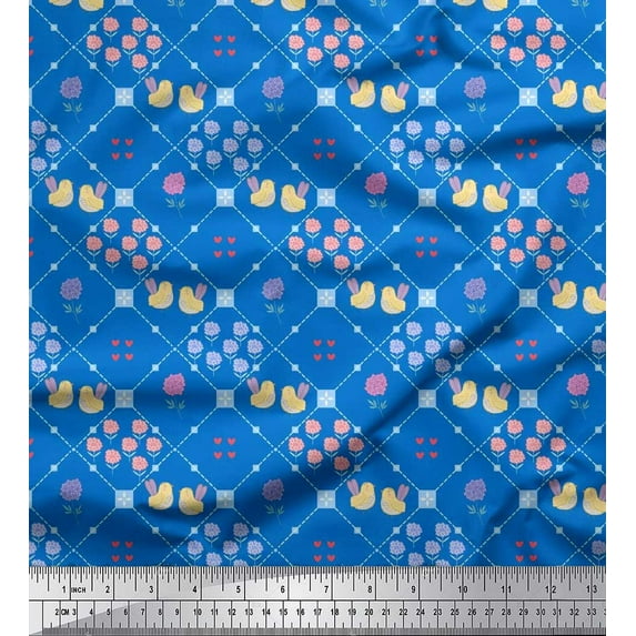 Soimoi Georgette Viscose Fabric Check & Floral Artistic Print Sewing Fabric Yard 42 Inch Wide