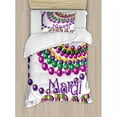 thumbnail image 3 of Mardi Gras Duvet Cover Set King Size, Colorful Beads Party Necklaces with Mardi Gras Calligraphy Patterned Design, Decorative 3 Piece Bedding Set with 2 Pillow Shams, Multicolor, by Ambesonne, 3 of 3