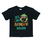 Personalized Youth Doug The Pug It's My Birthday Black T-Shirt