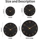 thumbnail image 2 of Reloj de pared, silencioso, funciona con pilas, sin tictac, números dorados, decorativo (10" negro), 2 of 4