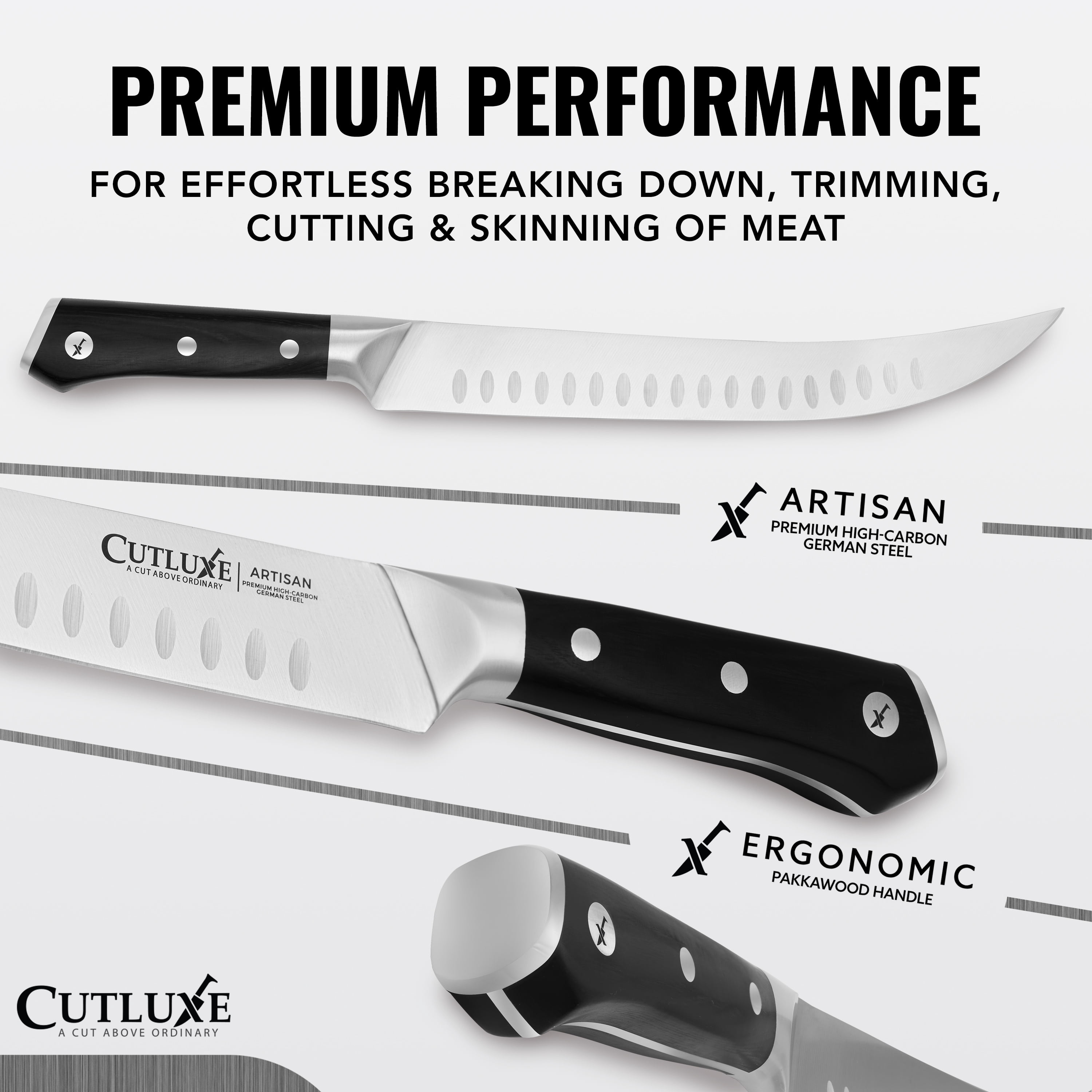Cutluxe 10" Butcher Cimeter Knife, Ultra Sharp German Steel Blade