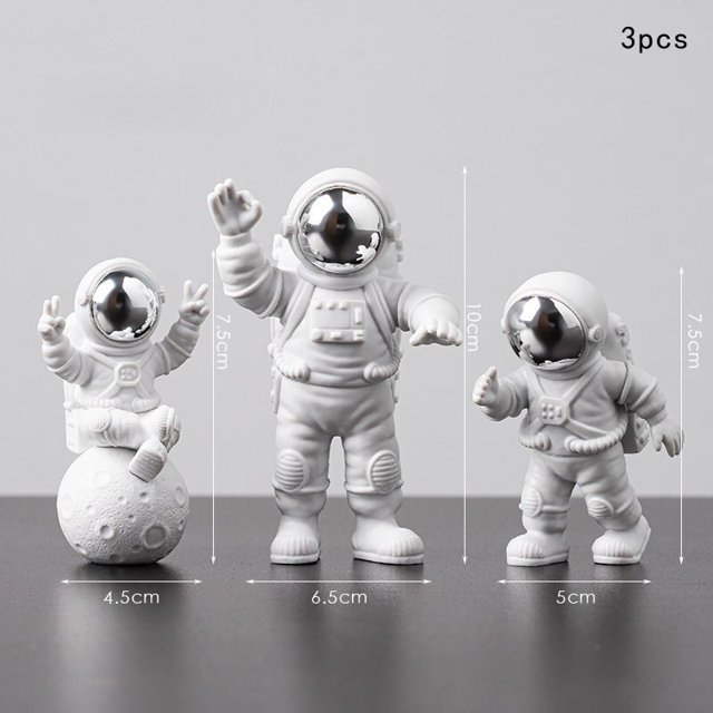 Figuras de acción de astronauta y Luna, decoración del hogar, estatua de astronauta de resina, habitación, oficina, escritorio, regalos para niños, 3 piezas