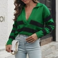 thumbnail image 6 of Womens Fall Fashion 2022! QLEICOM Sweaters for Women, Fashion Women's Casual V Neck Stripe Long Sleeve Pullover Knitted Sweater Tops On Clearance, 6 of 6
