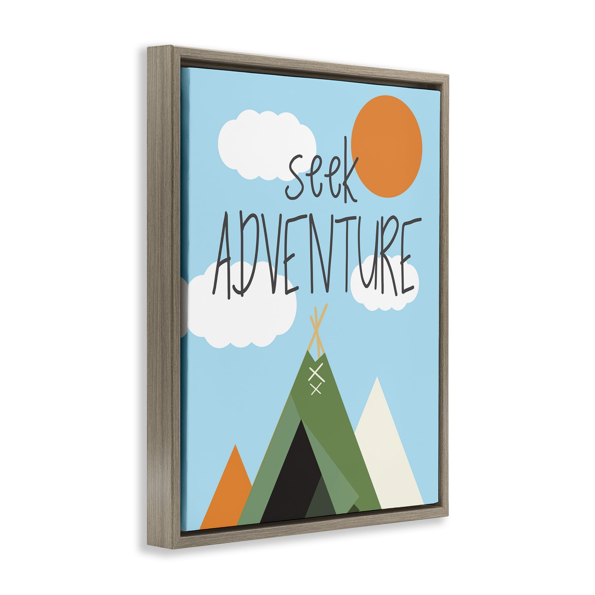 Stupell Industries Seek Adventure with Tent Text & Numbers Painting Brown Floater Framed Canvas Art Print Wall Art, 25 x 31