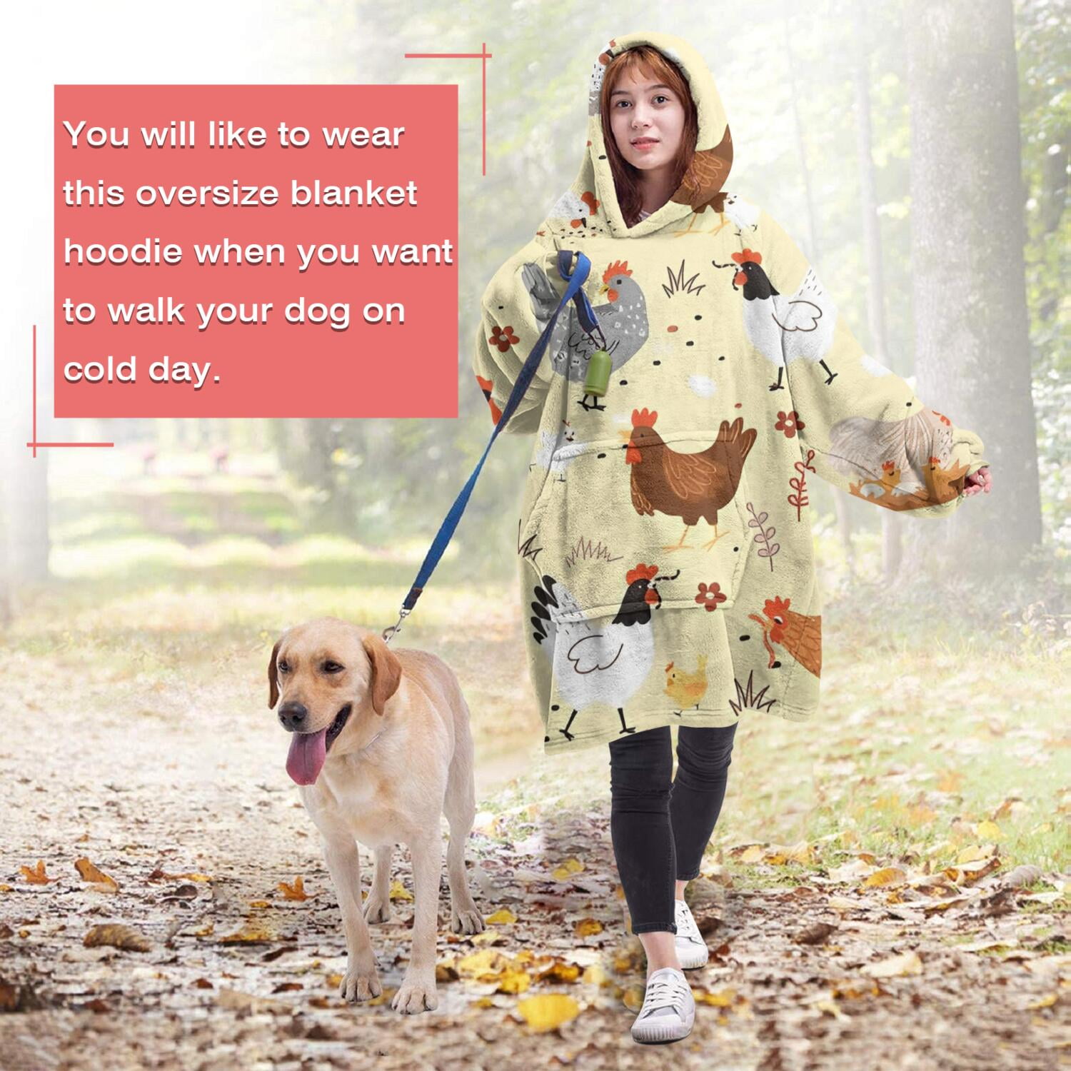 Wearable Oversized Blanket,Colorful Chicken Pattern Wearable Blanket Hoodie for Adults,Cozy Hooded Blankets with Super Pockets,Super Warm Fuzzy Pullover for Women & Men