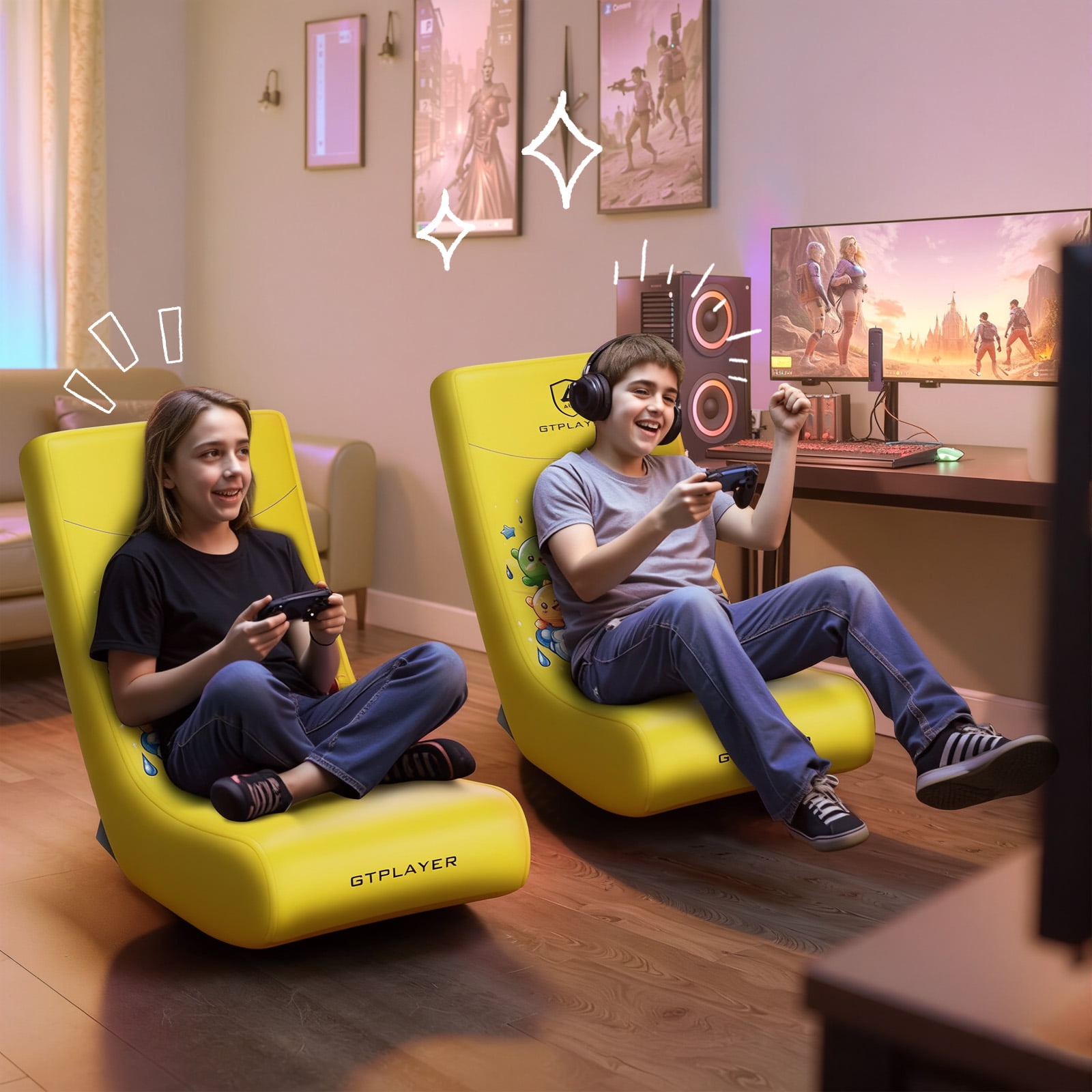 GTPLAYER Floor Rocker Gaming Chair，Yellow
