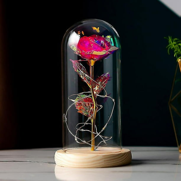 Rosa de la Bella y la Bestia, rosa infinita para siempre en cúpula de cristal, rosa eterna galaxia con luces LED, regalos para ella