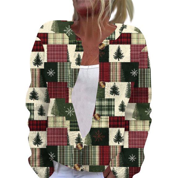 Wutalume Women's Holiday Style Long Sleeve Knitted Cardigan with Christmas Print, Button Down Jacket for Festive Seasons and Everyday Comfort,Army Green L