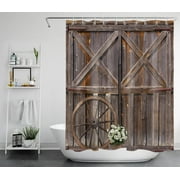 HVEST Western Shower Curtain Rustic Retro Barn Door Shower Curtain for Bathroom, Farmhouse Vintage Wooden Board Backdrop Bath Curtain with Hooks Bathtub Decorations, 60W X 72L Inches