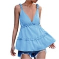 thumbnail image 2 of Fashion Women's Summer Casual V Neck Ruffles Solid Color Tops Sling Vest, 2 of 9
