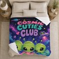 thumbnail image 5 of Cosmic Cuties Club Alien Selfie Scene Whimsical Cartoon, Cozy Typography Art Scene, Warm Flannel Blanket for Living Room and Reading Nook, Art Lovers Valentine's Day Gift, Playful Home Decor, 5 of 9