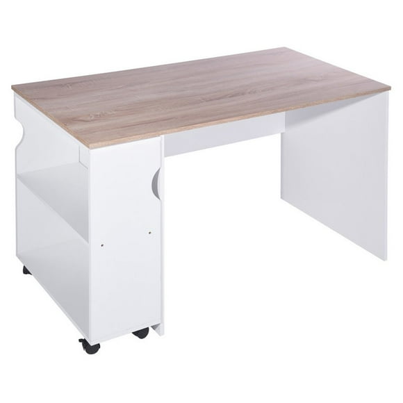 FurnitureR Midtown Engineered Wood Computer Desk with Rolling Shelf in Oak/White