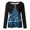 thumbnail image 4 of Blusa de manga larga con cuello redondo y estampado de árbol de Navidad para mujer Pompotops  FGAJ12657, 4 of 5