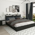 thumbnail image 2 of Miniyam King Size Bed with Storage Drawers, LED Lights, USB Charging Headboard for Teen, Black, 2 of 7