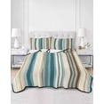 thumbnail image 3 of Turquoise Beige King Size Down Alternative Comforter, Lightweight Comforter Quilt Bedding Set with Pillow Shams Boho Vertical Stripes Bohemian Retro All Seasons Bed Comforter Duvet Insert 96"x106", 3 of 7