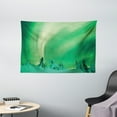 thumbnail image 1 of Northern Lights Tapestry, Poles Sky Display over Icy Snowy Pine Trees Wanderlust Iceland Panorama, Wall Hanging for Bedroom Living Room Dorm Decor, 60W X 40L Inches, Fern Green, by Ambesonne, 1 of 2