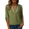 thumbnail image 1 of Camisetas de Cuello en V de Manga Larga para Mujeres Blusas Casuales Vestidas con Cuello de Encaje Hueco, 1 of 9