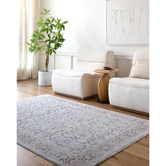 Livabliss Hassler Vintage Floral Area Rug,5' x 7'5",Grey/Blue