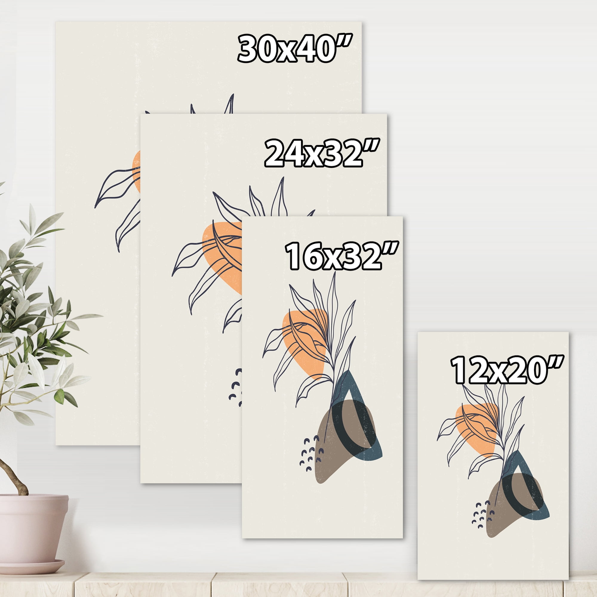 Designart ' Minimalist Shapes With Ancient Plant I ' Modern Canvas Wall Art Print