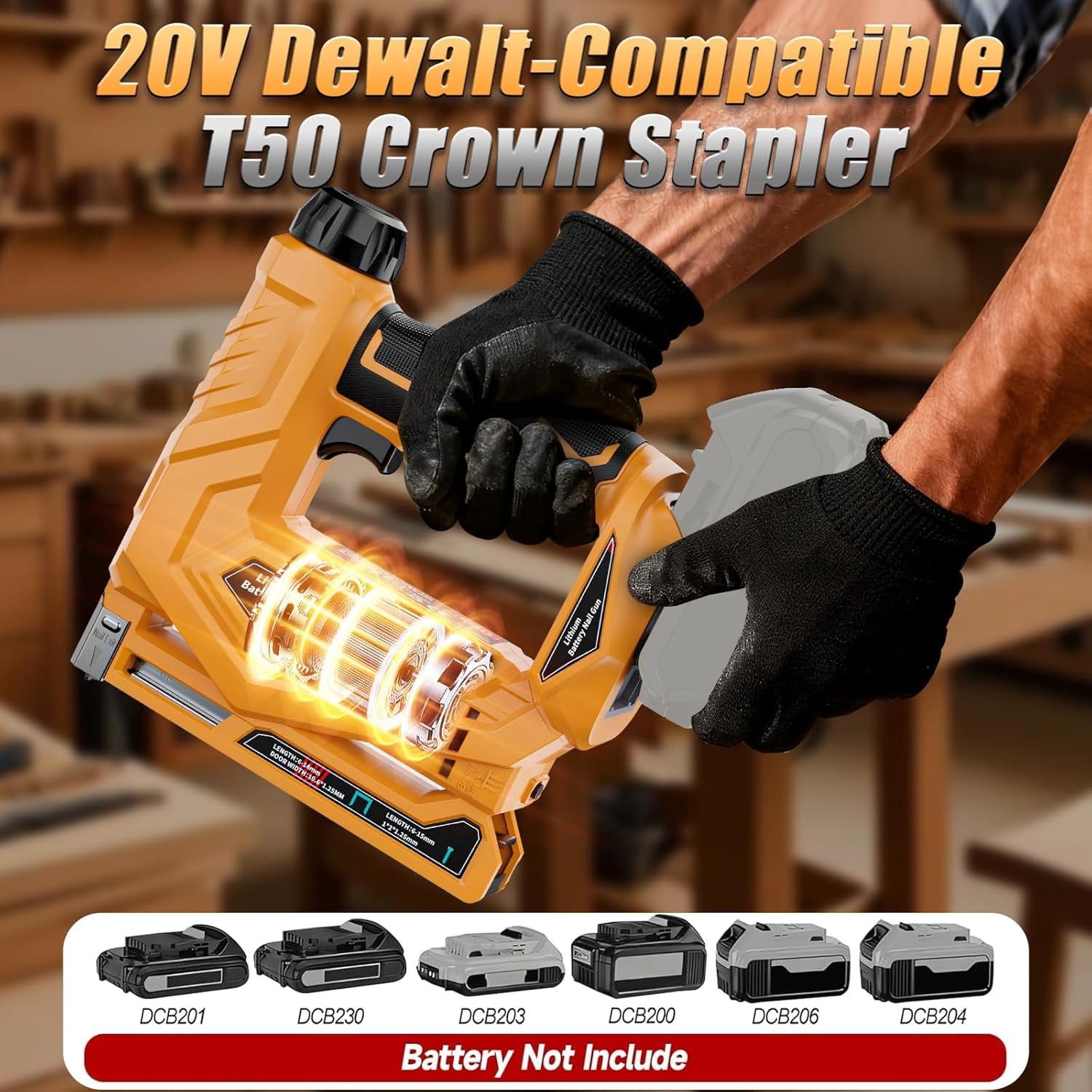 Cordless Brad Nailer & Narrow Crown Stapler 2-in-1 – LED Light, Safety Pin, Compatible with Dewalt 20V MAX Battery Battery Powered Nail Gun for DIY & Woodworking (Tool Only)