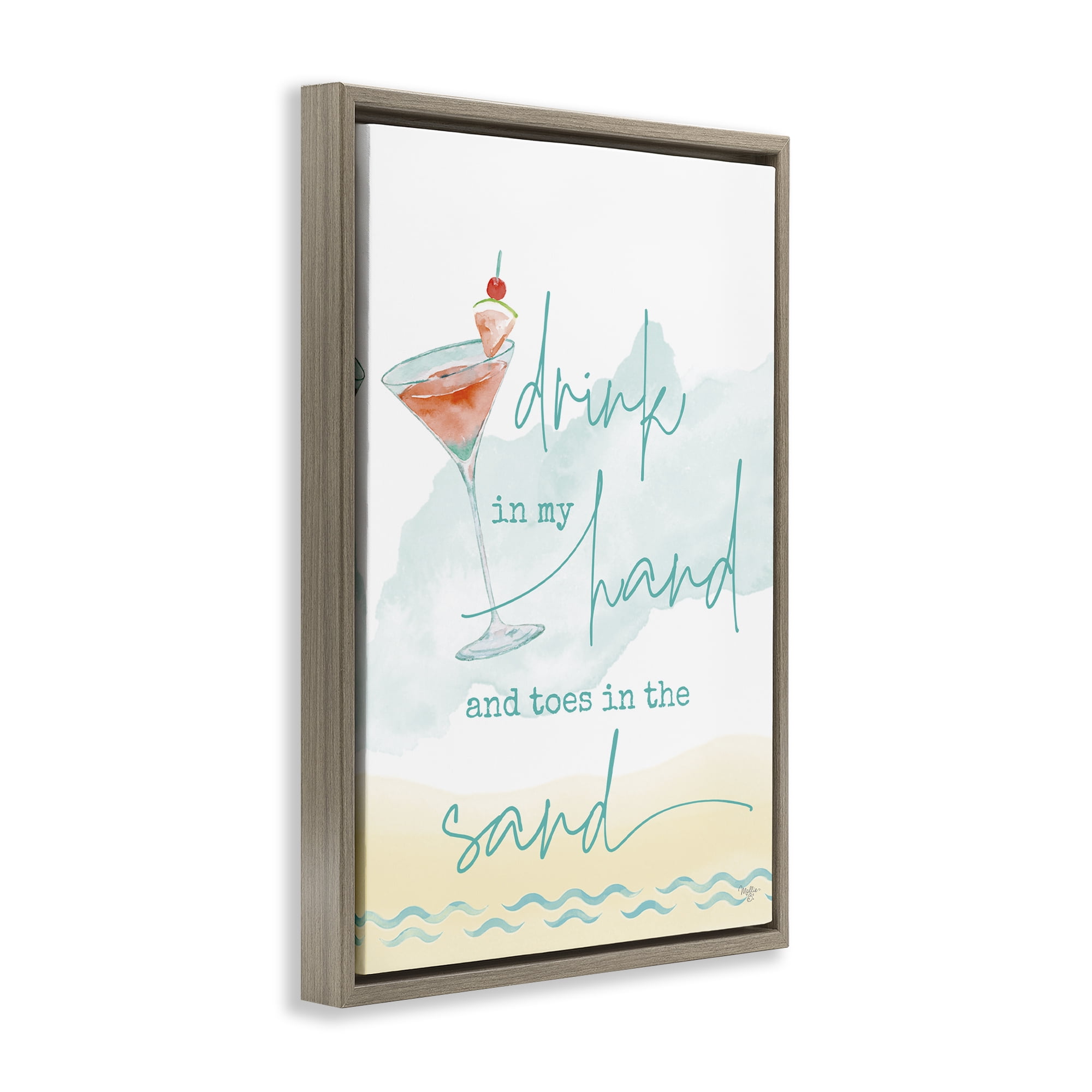 Stupell Industries Drink & Sand Beach Sentiment Text & Numbers Painting Brown Floater Framed Canvas Art Print Wall Art, 21 x 31