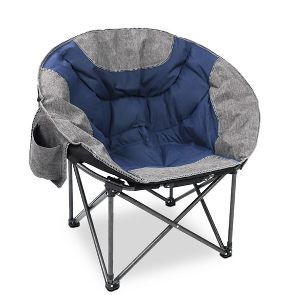Folding Round Moon Camping Chair,Lawn Chair w/Cup Holder,Cooler Bag,Blue