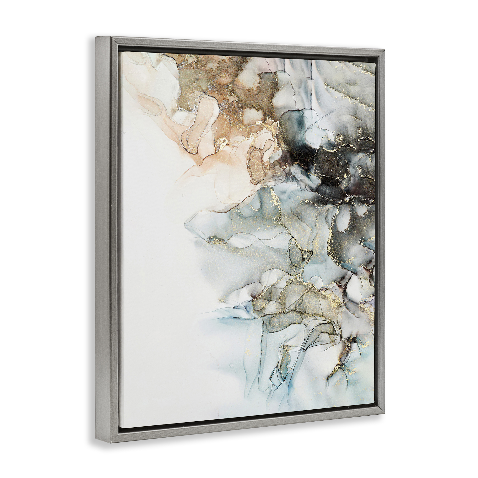 Stupell Industries Glam & Neutral Abstraction Abstract Painting Gray Floater Framed Canvas Art Print Wall Art, 25 x 31