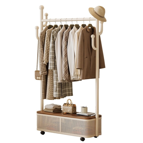 Clothes Rack, Clothing Rack with Bottom Shelf and Casters, Garment Rack for Hanging Clothes, Coats, Skirts(Brown,100cm/39.3in)