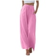 thumbnail image 2 of TrendOFT Palazzo Pants for Women Cotton Linen Flowy Wide Leg Beach Trousers with Pockets Casual Pants Pink M, 2 of 7