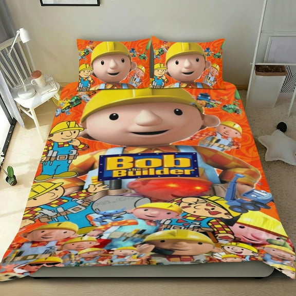 3 Piece Bedding Set For Bob the Builder Duvet Cover Sets Comforter Cover Set Cute Super Soft For Teens Kids Bedroom Gifts,1 Duvet Cover with 2 Pillowcases Twin