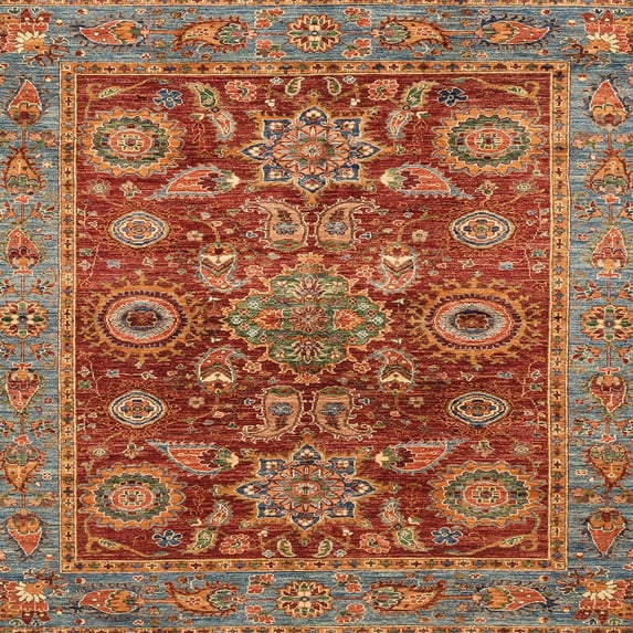 Ahgly Company Indoor Square Abstract Orange Brown Abstract Area Rugs, 7' Square
