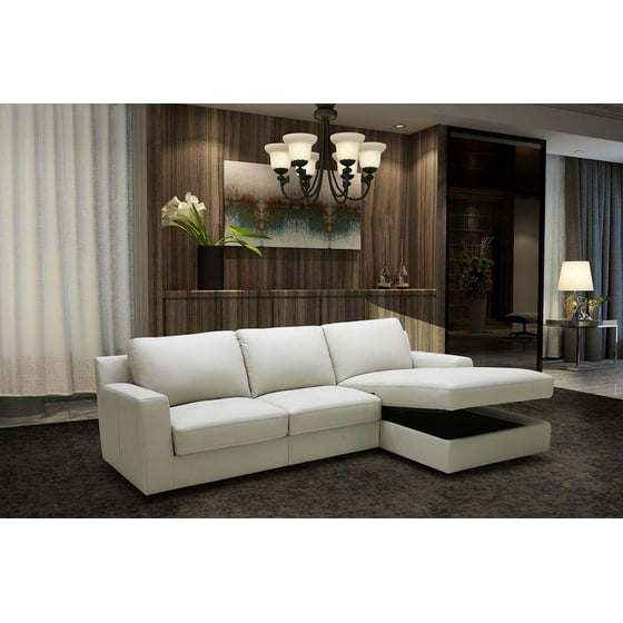 J M Lauren Contemporary Light Grey Italian Leather Sectional Sleeper Sofa Right