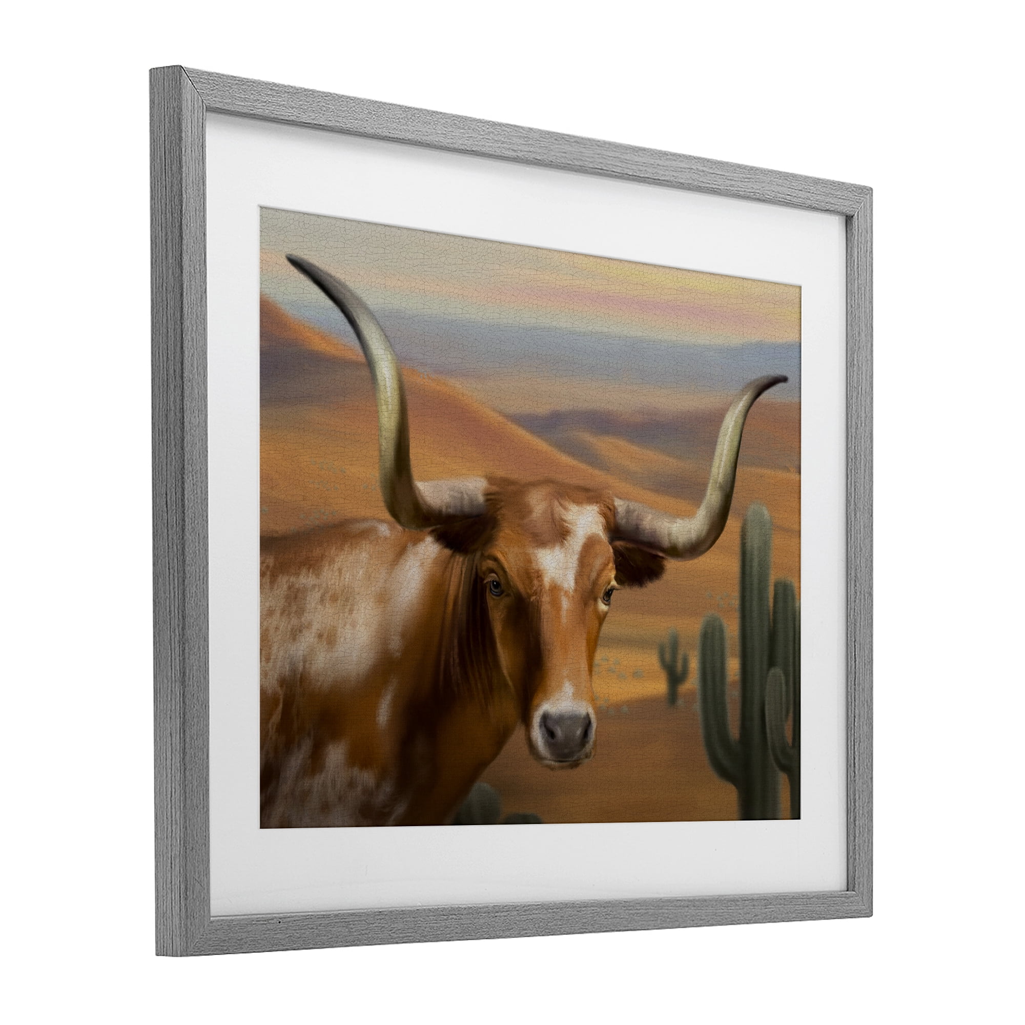 Stupell Industries Longhorn Western Landscape Gray Framed Print Under Glass, design by Matthew Piotrowicz