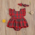 thumbnail image 2 of Christmas Newborn Baby Girl Plaid Romper Outfit Backless Ruffle Tutu Jumpsuit Top+Headband 2Pcs Set, 2 of 7