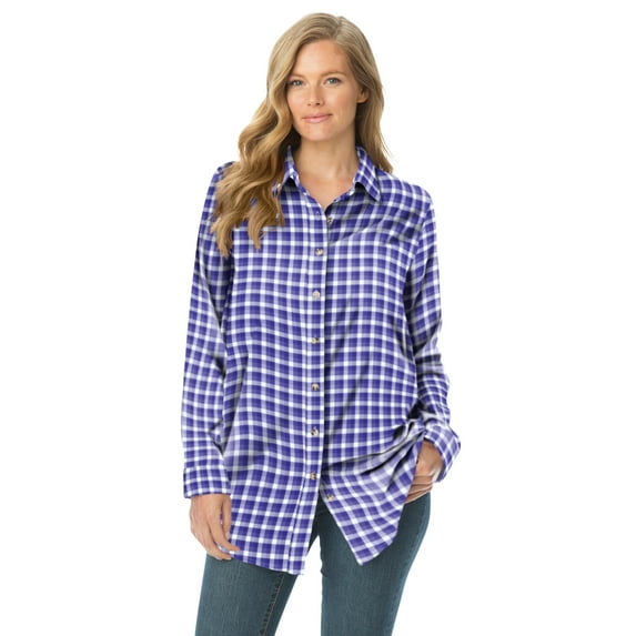 Woman Within Women's Plus Size Classic Flannel Shirt Shirt