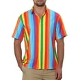 thumbnail image 1 of CAMISAS DE MANGA CORTA CON BOTONES DE RAYAS VERTICALES PARA HOMBRES INSPIRADORAS DE VERANO M ARCOIRIS AZUL, 1 of 6