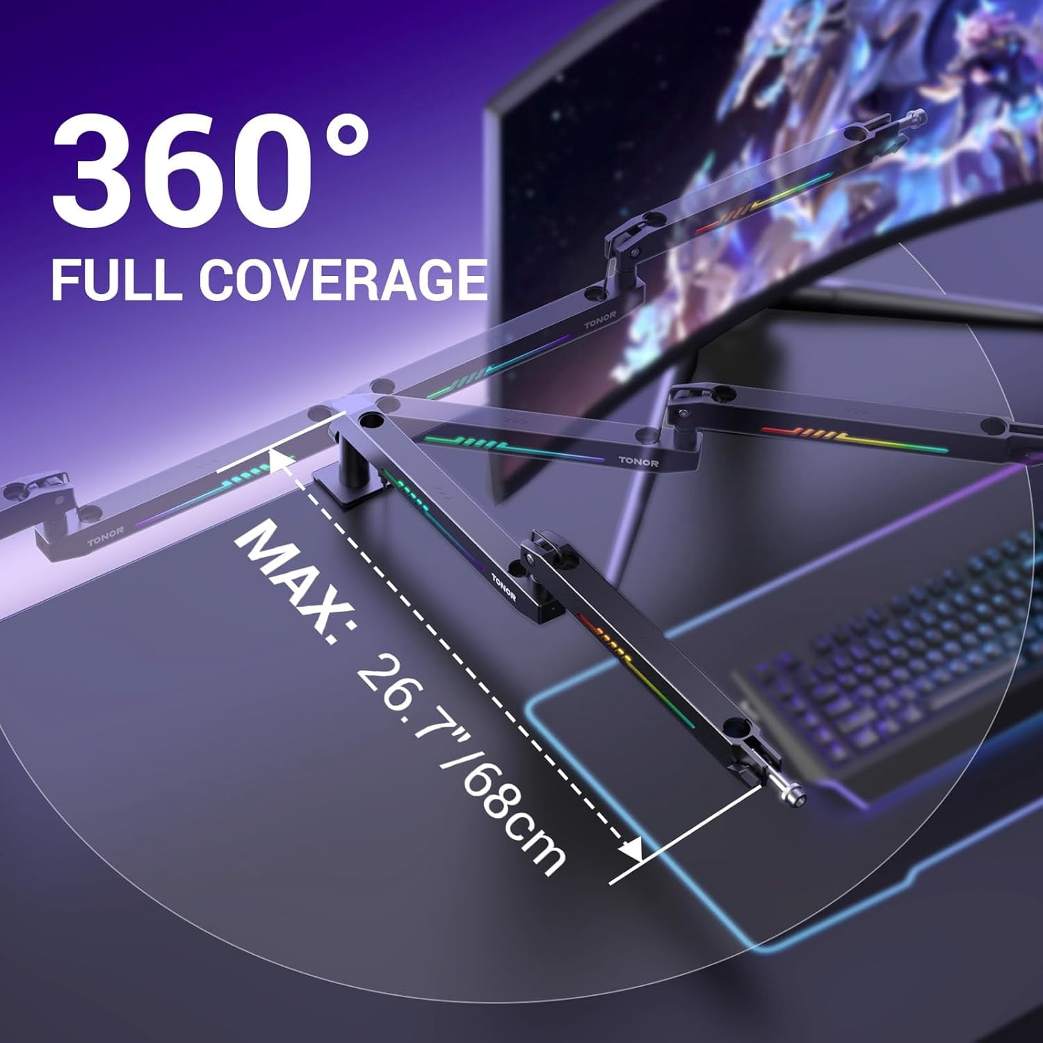 RGB Gaming Mic Arm Low  Microphone  Stand with Controllable Light for Streaming Studio T90LP