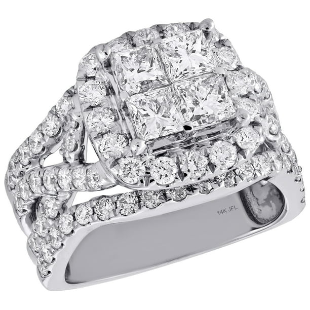 Jewelry For Less 14K White Gold Quad Princess Diamond Intersecting