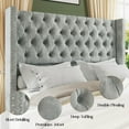 thumbnail image 3 of Merluxy Bed Frame Velvet Upholstered Platform Bed with 51.6" Tall Wingback Headboard,King,Light Grey, 3 of 9