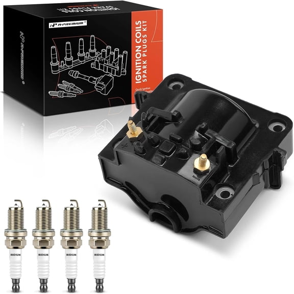 A-Premium 1x Ignition Coil Pack and 4x Iridium & Platinum Spark Plugs Compatible with Toyota Corolla 1992 1.6L & Geo Prizm 1990-1992 1.6L