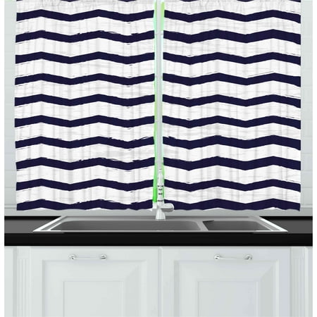 Curtains Cottage Style Navy Curtains 2 Panels Set, Chevron Twisty Pattern in Nautical Style Tones Ocean Sea Life Cottage House Design, Window Drapes for Living Room Bedroom, 55W X 39L Inches, Indigo White, by Ambesonne ()