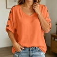 thumbnail image 2 of ZHOGXU Womens Summer T Shirt Short Sleeve V Neck Solid Color Comfortable Lightweight Breathable Tee Top For Casual Daily Wear,Orange,L, 2 of 6