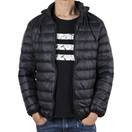 LELINTA Men's  Winter Warmth Heavyweight Down Zipper Jacket Bubble Coat Packable Light Warm  Puffer Jacket Black Blue
