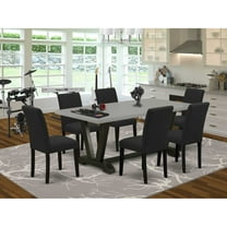 East West Furniture 7-Piece Kitchen Table Set Includes 6 Mid Century Modern Dining Chairs with Upholstered Seat and High Back and a Rectangular Dining Table - Black Finish